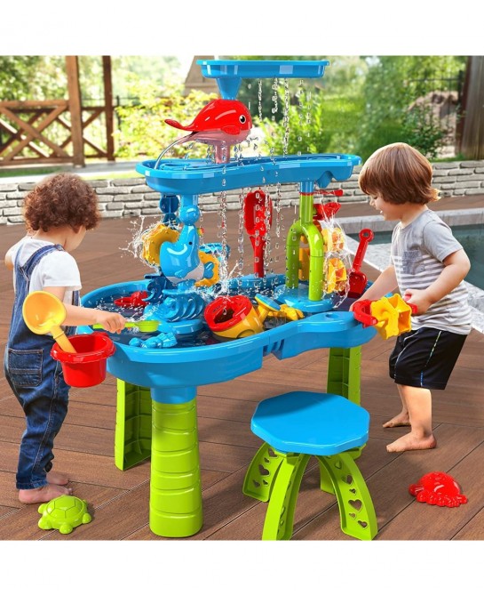 Kids Sand Water Table for Toddlers 3-Tier Sand and Water Play Table Toys for Toddlers Kids Activity Sensory Tables Outside Be...