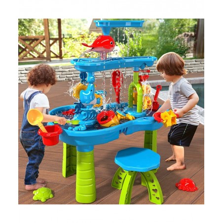 Kids Sand Water Table for Toddlers 3-Tier Sand and Water Play Table Toys for Toddlers Kids Activity Sensory Tables Outside Be...