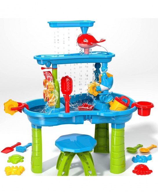 Kids Sand Water Table for Toddlers 3-Tier Sand and Water Play Table Toys for Toddlers Kids Activity Sensory Tables Outside Be...