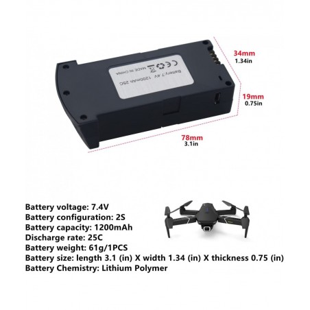 Accessories 2PCS 7.4V 1200mah Lithium Battery for E520 E520S Folding Quadcopter Accessories Remote Control Drone Battery $60....