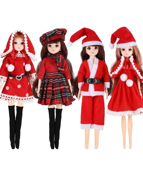 4 Pieces Doll Christmas Coats Long Sleeve Soft Faux Fur Coats Flannel Tops Outfit Doll Winter Clothes Doll Accessories Decora...