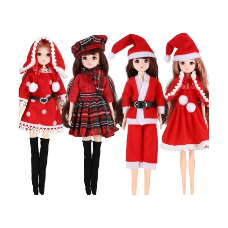 4 Pieces Doll Christmas Coats Long Sleeve Soft Faux Fur Coats Flannel Tops Outfit Doll Winter Clothes Doll Accessories Decora...