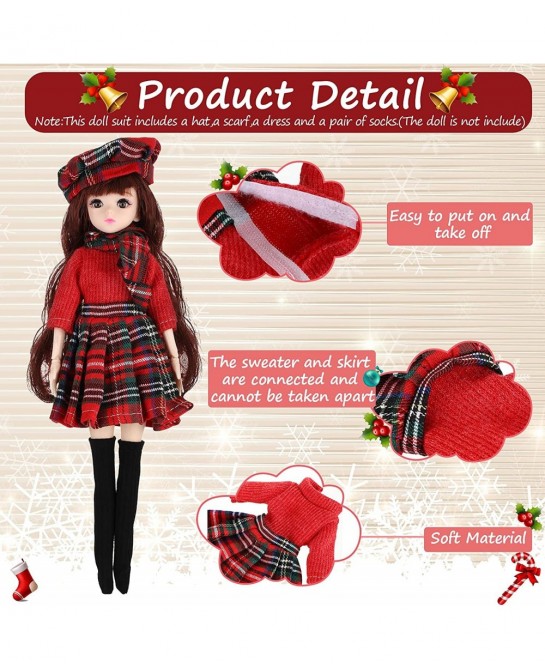4 Pieces Doll Christmas Coats Long Sleeve Soft Faux Fur Coats Flannel Tops Outfit Doll Winter Clothes Doll Accessories Decora...