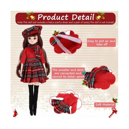 4 Pieces Doll Christmas Coats Long Sleeve Soft Faux Fur Coats Flannel Tops Outfit Doll Winter Clothes Doll Accessories Decora...