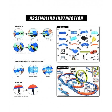 Race Car Track Set Assembled Car Track Toys with 46 Pcs Building Kits High Speed Glow Race Car Track Set with 360° Loop X-Typ...