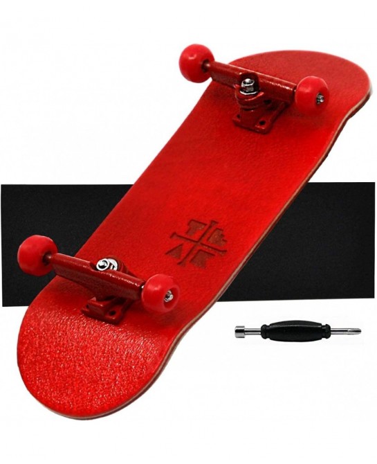 Prolific Complete Fingerboard - Pro Board Shape and Size Bearing Wheels  and Trucks - 32mm x 97mm Handmade Wooden Board - Red...