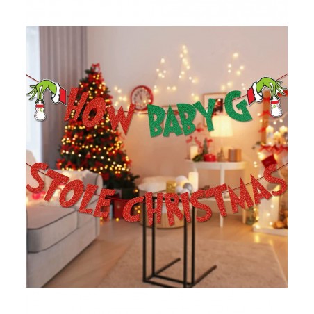 How The Baby G Stole Christmas Banner Christmas Baby Shower Decorations Grinch Baby Shower Decorations Christmas Grinch Baby ...