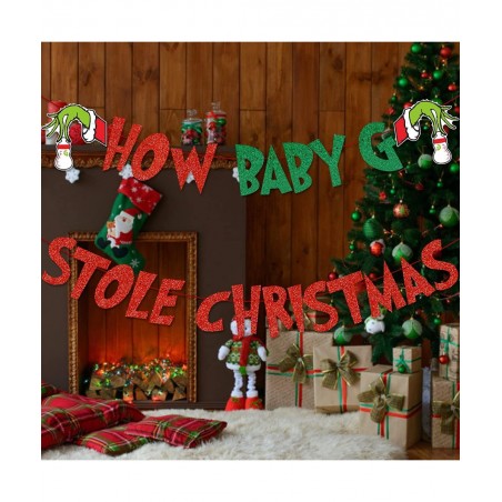 How The Baby G Stole Christmas Banner Christmas Baby Shower Decorations Grinch Baby Shower Decorations Christmas Grinch Baby ...