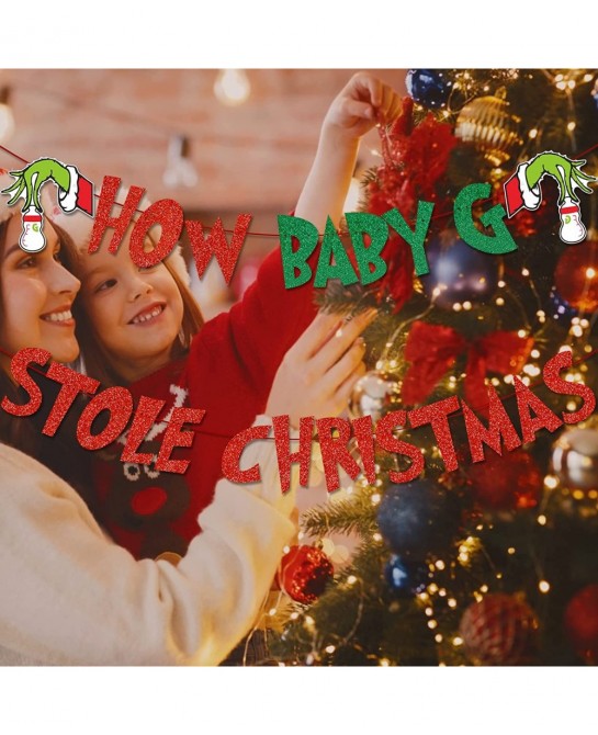 How The Baby G Stole Christmas Banner Christmas Baby Shower Decorations Grinch Baby Shower Decorations Christmas Grinch Baby ...