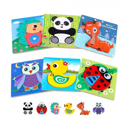 Wooden Puzzles for Toddlers Boys & Girls Educational Preschool Toys Gift with 6 Animals Patterns Puzzles for 3 Year olds. $22...