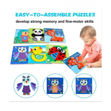 Wooden Puzzles for Toddlers Boys & Girls Educational Preschool Toys Gift with 6 Animals Patterns Puzzles for 3 Year olds. $22...