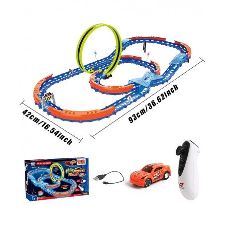 Race Car Track Set Assembled Car Track Toys with 46 Pcs Building Kits High Speed Glow Race Car Track Set with 360° Loop X-Typ...