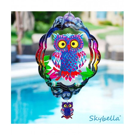 Wind Spinners - Owl Wind Spinner with Bonus Keychain Pendant. 12 inch Wind Spinner. Hanging Wind Spinners for Yard and Garden...