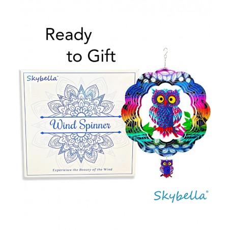 Wind Spinners - Owl Wind Spinner with Bonus Keychain Pendant. 12 inch Wind Spinner. Hanging Wind Spinners for Yard and Garden...