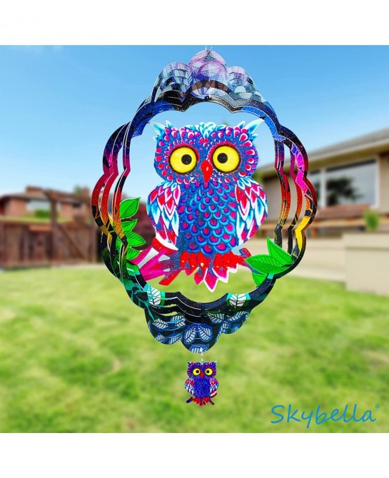 Wind Spinners - Owl Wind Spinner with Bonus Keychain Pendant. 12 inch Wind Spinner. Hanging Wind Spinners for Yard and Garden...