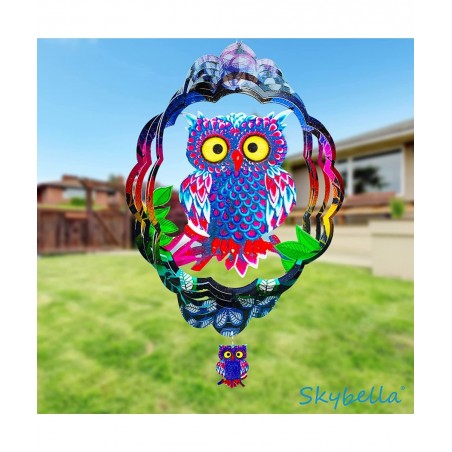 Wind Spinners - Owl Wind Spinner with Bonus Keychain Pendant. 12 inch Wind Spinner. Hanging Wind Spinners for Yard and Garden...