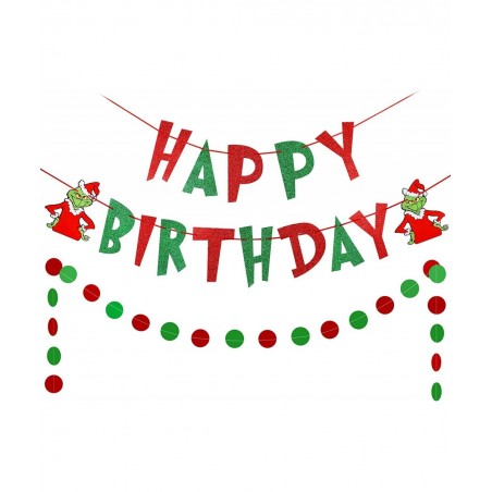 Grinch Christmas Birthday Party Decorations Red and Green Grinch Happy Birthday Banner Grinch Birthday Decor Red Green Xmas B...