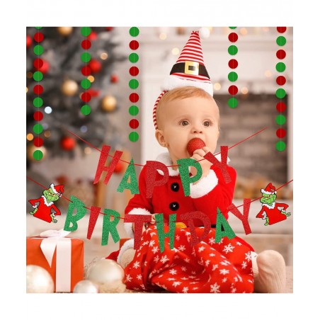 Grinch Christmas Birthday Party Decorations Red and Green Grinch Happy Birthday Banner Grinch Birthday Decor Red Green Xmas B...