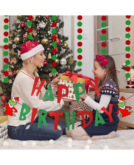 Grinch Christmas Birthday Party Decorations Red and Green Grinch Happy Birthday Banner Grinch Birthday Decor Red Green Xmas B...