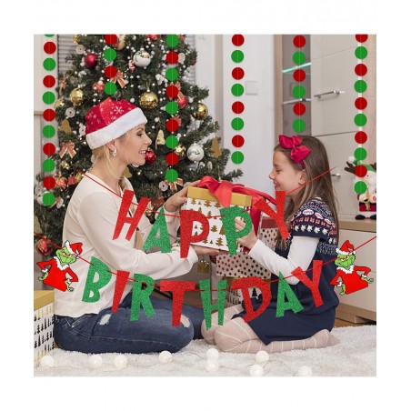 Grinch Christmas Birthday Party Decorations Red and Green Grinch Happy Birthday Banner Grinch Birthday Decor Red Green Xmas B...