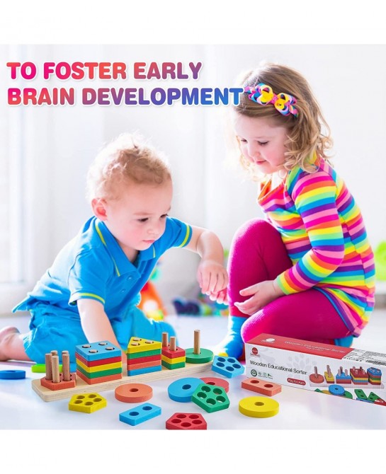Montessori Toys for 18+ Months Old - Toddlers Wooden Sorting and Stacking Toys for Baby Boys and Girls - Shape Sorter and Col...