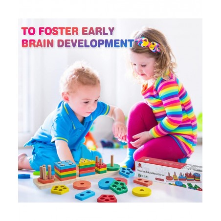 Montessori Toys for 18+ Months Old - Toddlers Wooden Sorting and Stacking Toys for Baby Boys and Girls - Shape Sorter and Col...