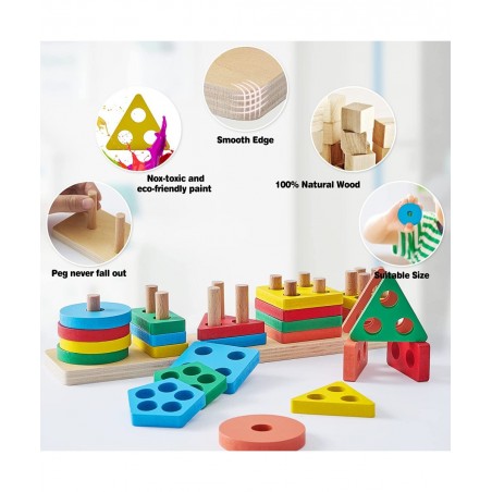 Montessori Toys for 18+ Months Old - Toddlers Wooden Sorting and Stacking Toys for Baby Boys and Girls - Shape Sorter and Col...