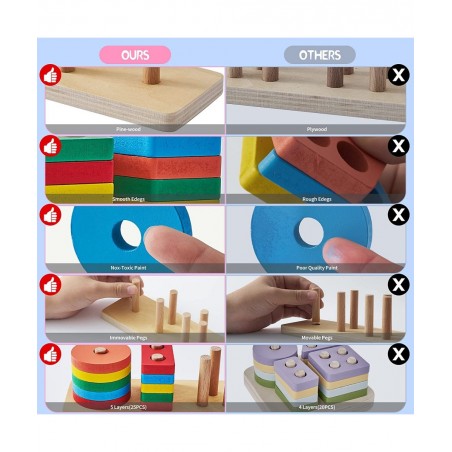 Montessori Toys for 18+ Months Old - Toddlers Wooden Sorting and Stacking Toys for Baby Boys and Girls - Shape Sorter and Col...
