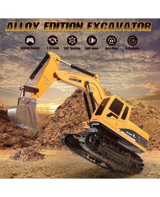 Remote Control Excavator Toy - Rc Excavators Metal Shovel for Kids Age 4-7 8 9 10 Year Old Boys Girls Birthday Gifts Recharga...