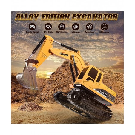 Remote Control Excavator Toy - Rc Excavators Metal Shovel for Kids Age 4-7 8 9 10 Year Old Boys Girls Birthday Gifts Recharga...