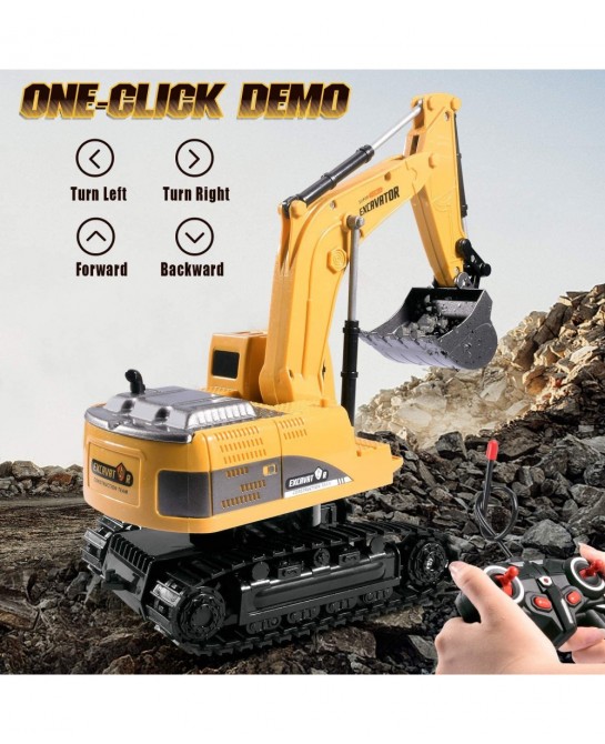Remote Control Excavator Toy - Rc Excavators Metal Shovel for Kids Age 4-7 8 9 10 Year Old Boys Girls Birthday Gifts Recharga...