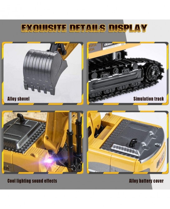 Remote Control Excavator Toy - Rc Excavators Metal Shovel for Kids Age 4-7 8 9 10 Year Old Boys Girls Birthday Gifts Recharga...