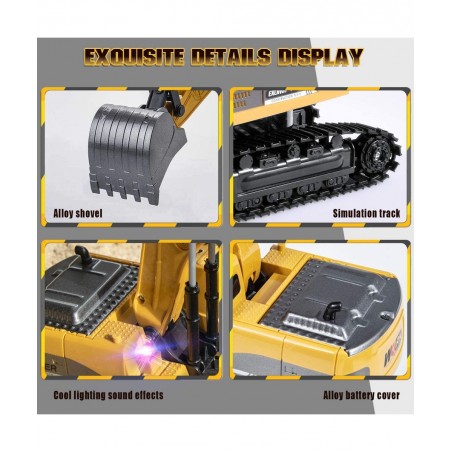 Remote Control Excavator Toy - Rc Excavators Metal Shovel for Kids Age 4-7 8 9 10 Year Old Boys Girls Birthday Gifts Recharga...