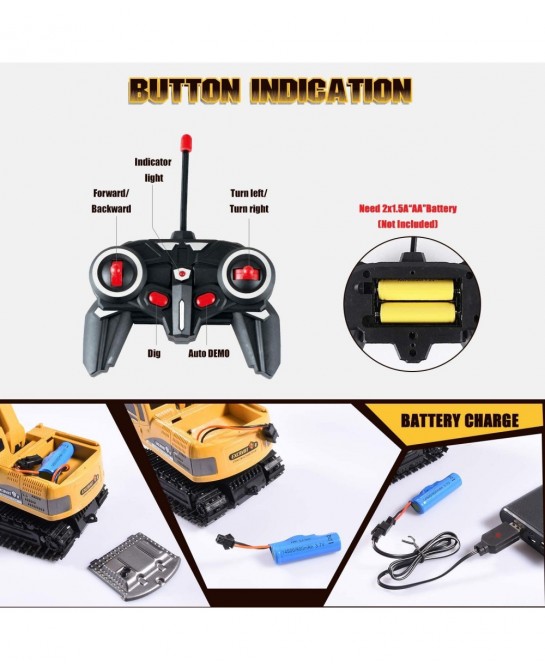 Remote Control Excavator Toy - Rc Excavators Metal Shovel for Kids Age 4-7 8 9 10 Year Old Boys Girls Birthday Gifts Recharga...