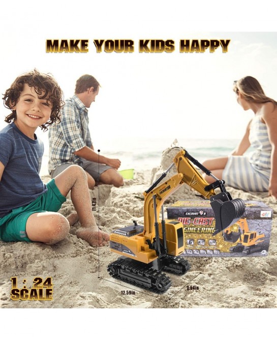 Remote Control Excavator Toy - Rc Excavators Metal Shovel for Kids Age 4-7 8 9 10 Year Old Boys Girls Birthday Gifts Recharga...