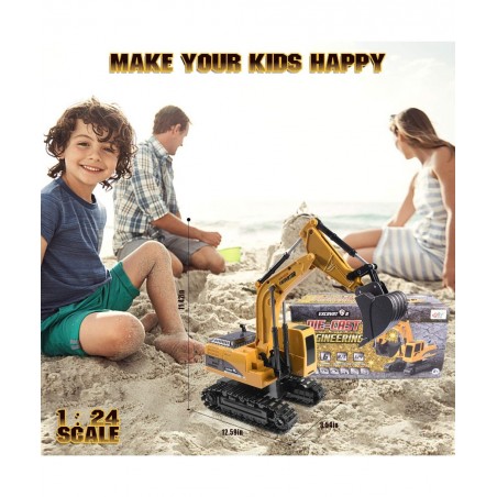 Remote Control Excavator Toy - Rc Excavators Metal Shovel for Kids Age 4-7 8 9 10 Year Old Boys Girls Birthday Gifts Recharga...