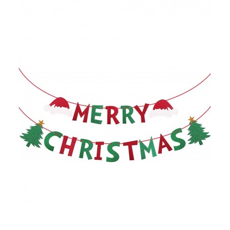 Glittery Merry Christmas Banner Red & Green Christmas Banner Bunting Pennant Banner for Party Decoration Christmas Hat Christ...