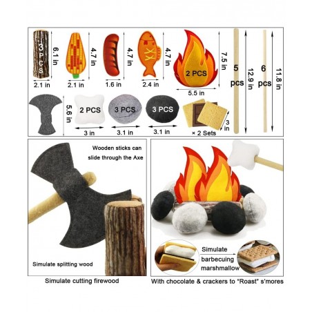 45 PCS Pretend Play Campfire Toy for Kids Toddler Camping Toys Play Set Felt Campfire Playset with Pretend Cutting Fruits Plu...