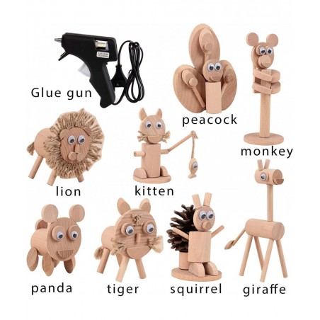 DIY Wooden Animal Toys - Model Toy Set with 8 Small Animal Figures for Arts & Wood Crafts for Kids Projects with Glue Gun 2 G...