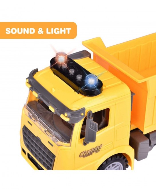 Construction Truck Toys with Street Signs Friction Powered Dump Truck Toy with Sound & Light Construction Toy Vehicle Toy Tru...