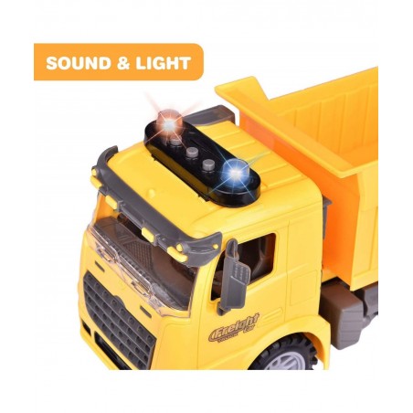 Construction Truck Toys with Street Signs Friction Powered Dump Truck Toy with Sound & Light Construction Toy Vehicle Toy Tru...
