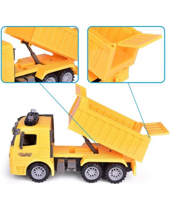 Construction Truck Toys with Street Signs Friction Powered Dump Truck Toy with Sound & Light Construction Toy Vehicle Toy Tru...