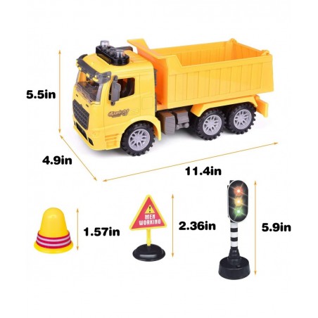 Construction Truck Toys with Street Signs Friction Powered Dump Truck Toy with Sound & Light Construction Toy Vehicle Toy Tru...