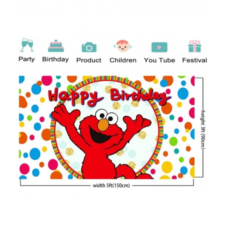 Elmo Backdrop for Birthday Party Supplies 5x3ft Cartoon Banner for Street Party Decorations black One Size $23.36 Kids' Party...