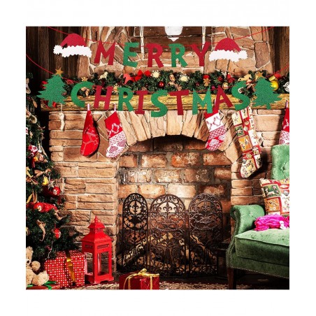 Glittery Merry Christmas Banner Red & Green Christmas Banner Bunting Pennant Banner for Party Decoration Christmas Hat Christ...