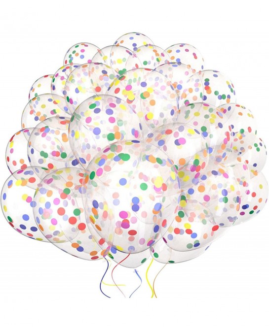 60 Pack Dandy Decor Rainbow Confetti Balloons w/Ribbon | Rainbow Balloon | Party Balloons | Helium Balloons | Multi Colored B...