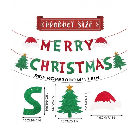 Glittery Merry Christmas Banner Red & Green Christmas Banner Bunting Pennant Banner for Party Decoration Christmas Hat Christ...