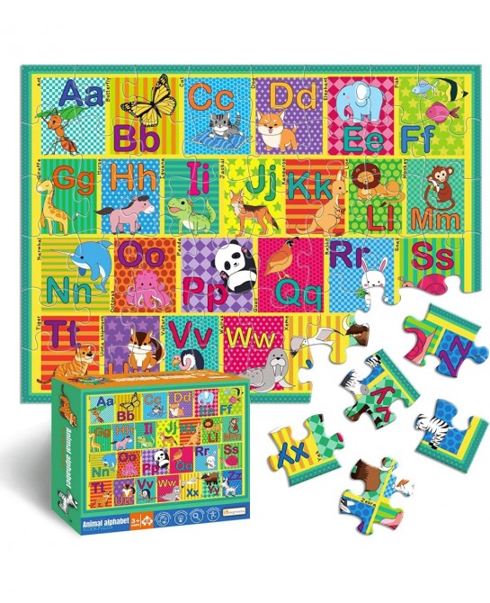 Floor Puzzle for Kids 48 Pcs Animal Letter A-Z Alphabet Puzzle Vivid Animal Design Letter Games for Preschoolers Learning Edu...