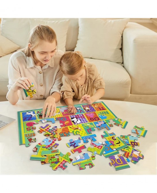 Floor Puzzle for Kids 48 Pcs Animal Letter A-Z Alphabet Puzzle Vivid Animal Design Letter Games for Preschoolers Learning Edu...