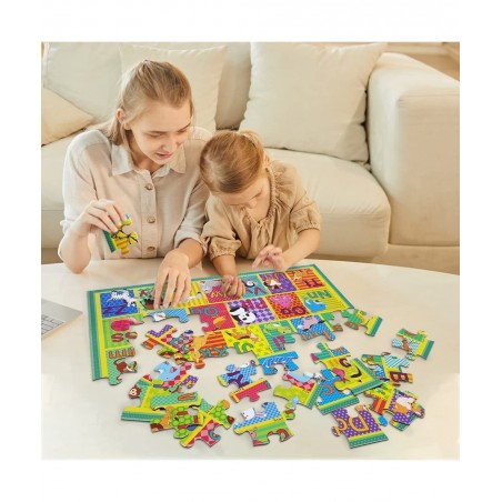 Floor Puzzle for Kids 48 Pcs Animal Letter A-Z Alphabet Puzzle Vivid Animal Design Letter Games for Preschoolers Learning Edu...